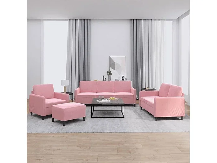 Juego de sofás 4 piezas terciopelo rosa