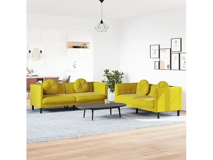 Juego de sofás con cojines 2 piezas terciopelo amarillo