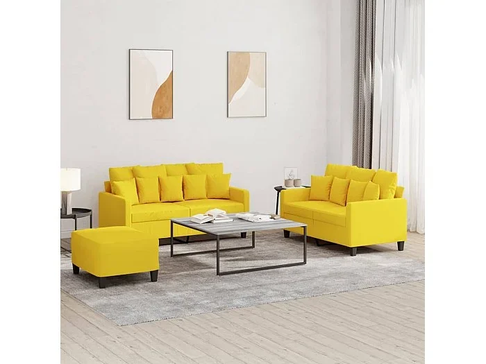 Juego de sofás con cojines 3 piezas tela amarillo claro