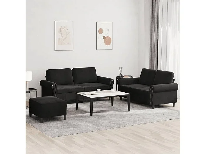 Juego de sofás con cojines 3 piezas terciopelo negro