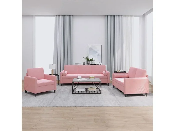 Juego de sofás con cojines 3 piezas terciopelo rosa
