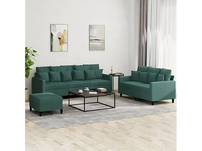 Juego de sofás con cojines 3 piezas terciopelo verde oscuro
