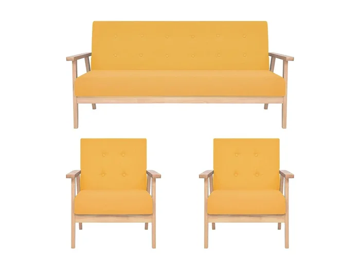 Juego de sofás de 3 piezas tela amarillo