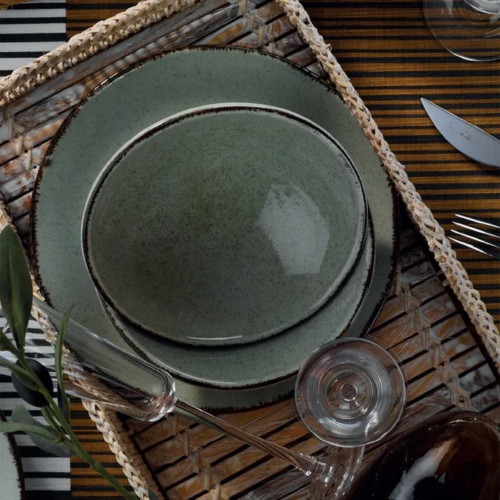 Juego de vajilla de 24 piezas, verde/porcelana