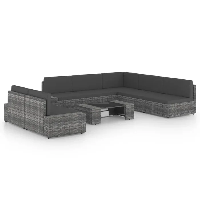 Juego muebles de jardín 8 pzas y cojines ratán sintético gris VidaXL