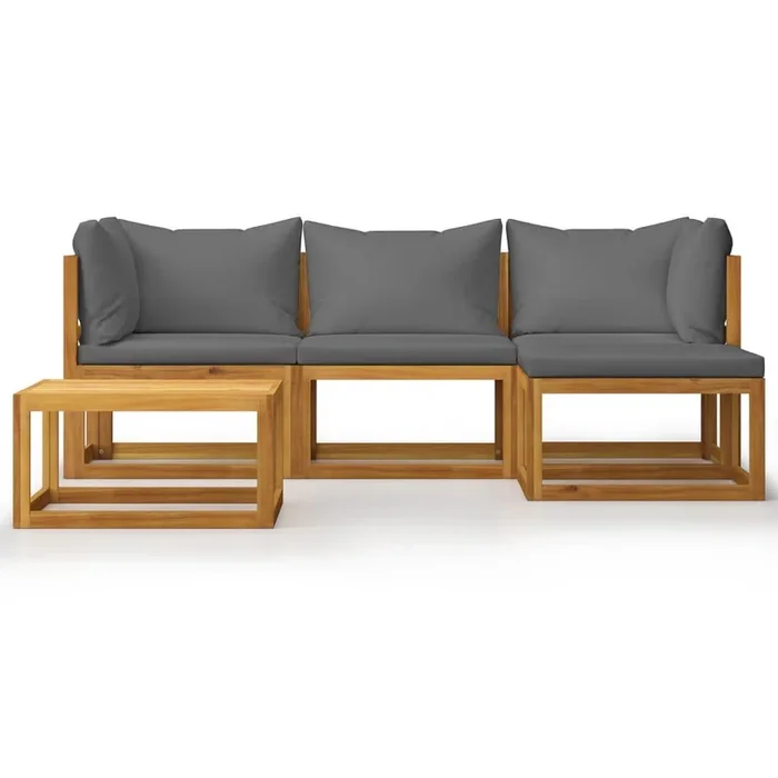 Juego muebles de jardín y cojines 5 piezas madera maciza acacia