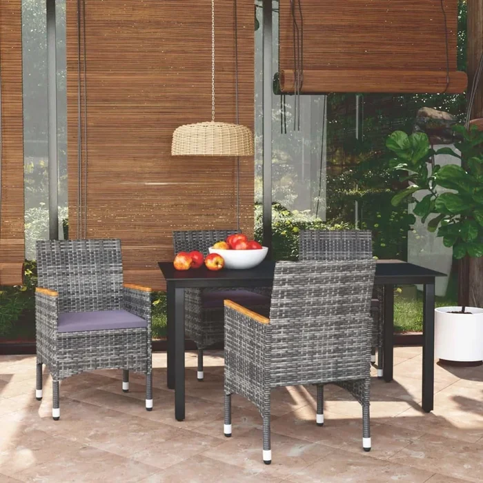 Juego muebles jardín 5 pzas con cojines ratán sintético gris VidaXL