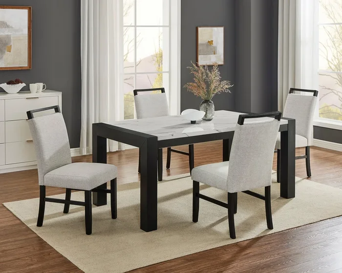 Jules Black and Light Gray Faux Marble Dining Set