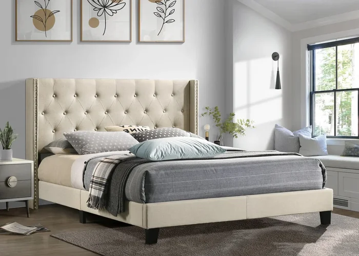 Katy Beige Queen Platform Bed