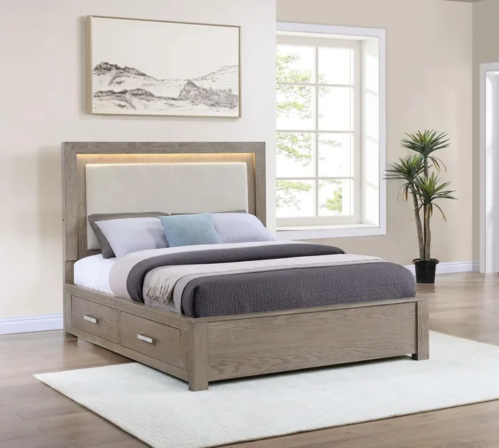 Kenora Barley Brown 56-inch Queen LED Storage Bed