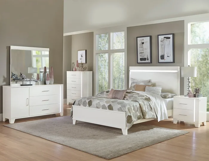 Kerren White High Gloss Panel Bedroom Set