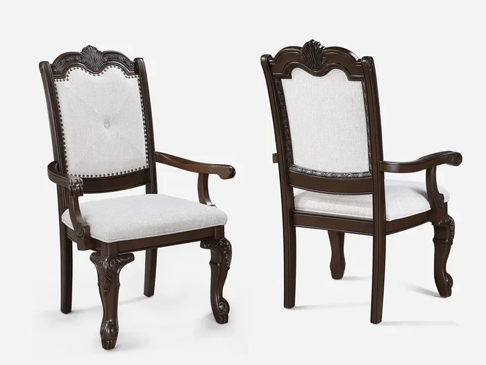 Kiera Coffee Brown and Beige Arm Chair, Set of 2