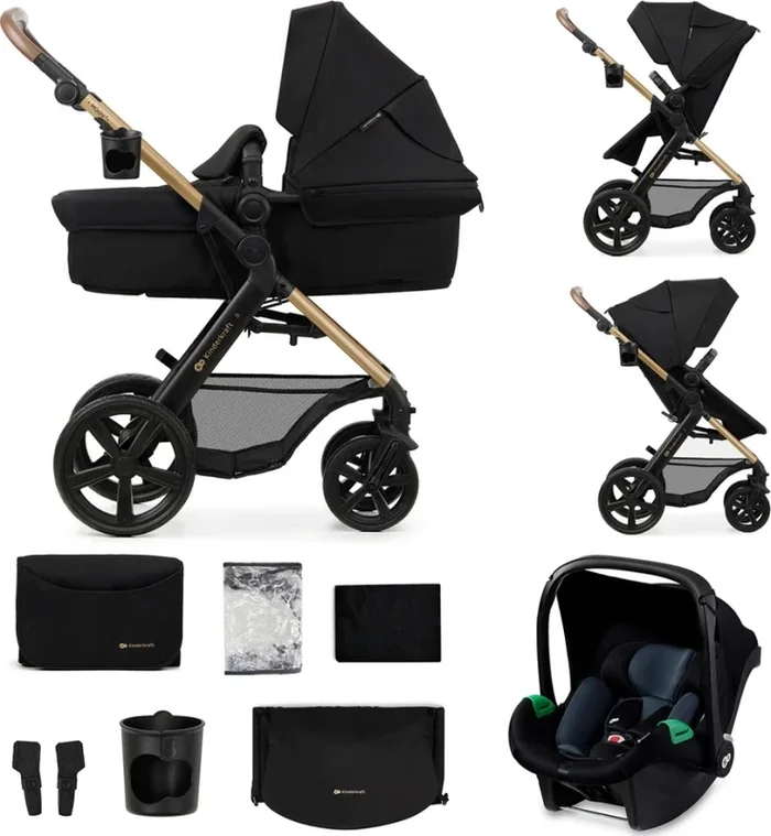 KINDERKRAFT – Cochecito combinado 3en1 MOOV 2 Pure negro + silla de coche MINK PRO