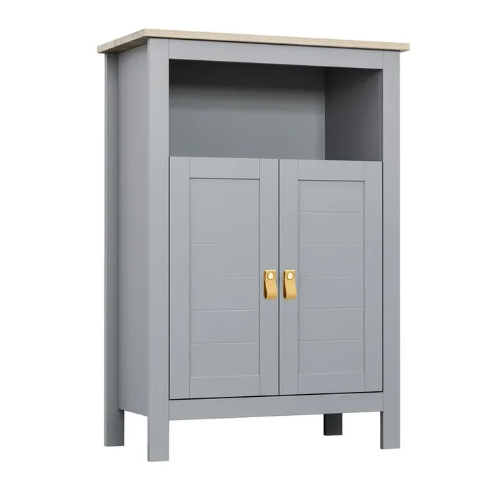 kleankin Armario Auxiliar de Baño Mueble para Baño con 2 Puertas y Estantes Interiores Ajustables para Cocina Dormitorio Salón 59x30x85 cm Gris