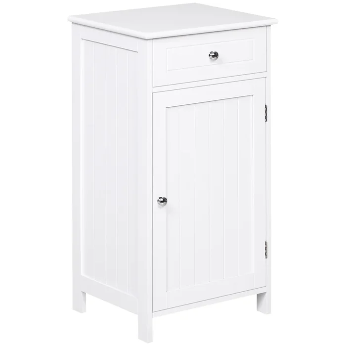 kleankin Armario de Baño con 1 Cajón 1 Puerta y Estante Ajustable Interior Mueble Auxiliar de Almacenaje para Salón Cocina Antivuelco 43x34x77 cm Blanco