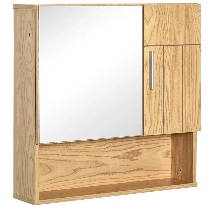 kleankin Armario de Baño con Espejo Mueble Colgante de Aseo con 2 Puertas y 2 Estantes Ajustables Interiores 54×15,2×55,3 cm Natural