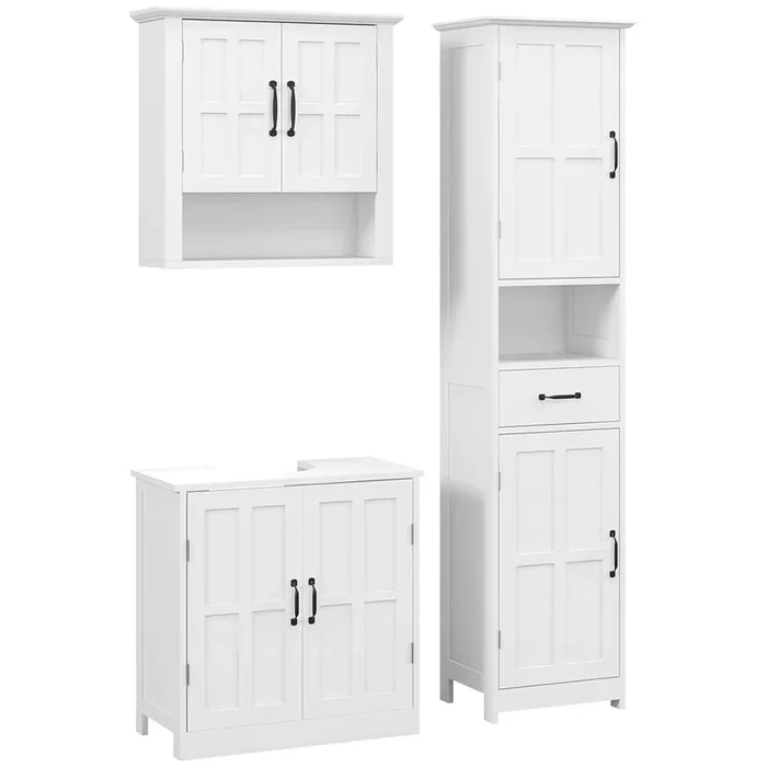 kleankin Conjunto de Baño Incluye 1 Columna de Baño 1 Mueble para Debajo del Lavabo y 1 Armario de Pared con Estante Ajustable Estilo Moderno Blanco
