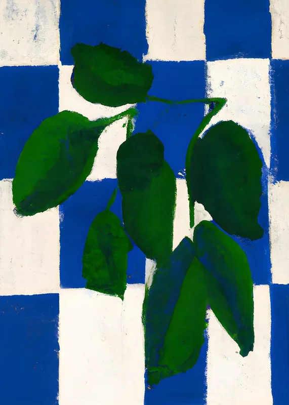 Lámina Checkered Greenery 70 x 100 cm Marco blanco – Hannun