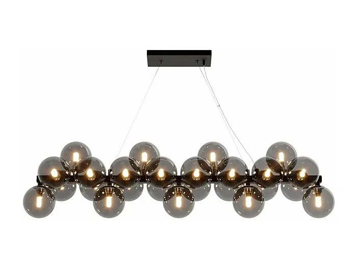 Lampadario Contemporaneo Dallas Metallo Nero 25 Luci Diffusori Vetro Nero Specchiato