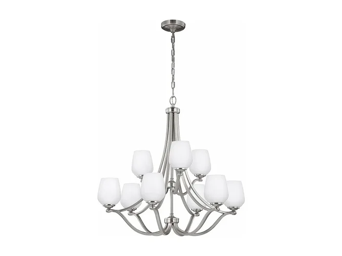 Lampadario Contemporaneo Vintner Acciaio Nichel Satinato Vetro 9 Luci E27
