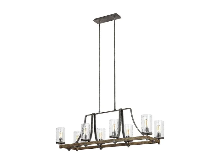 Lampadario Industrial Angelo Acciaio Anticato Metallo Vetro Grigio 8 Luci E27