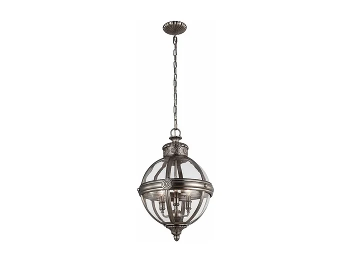Lampadario Industrial Nordico Adams Acciaio Nichel Antico Vetro 3 Luci E14