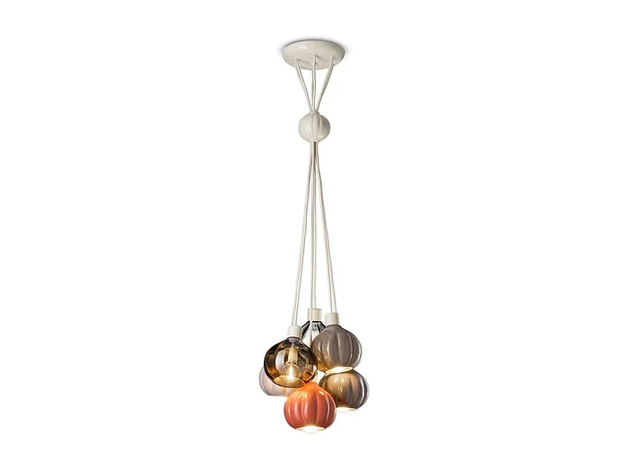 Lampadario Mix Vintage Decò Afoxe‘ Alluminio Ceramica Vetro 6 Luci E14