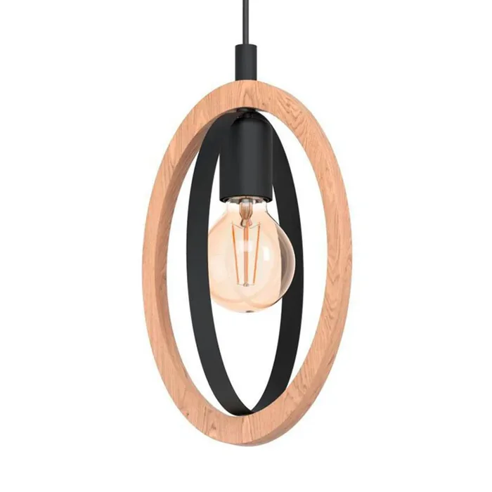 Lámpara colgante Basildon de madera/acero, 1 luz