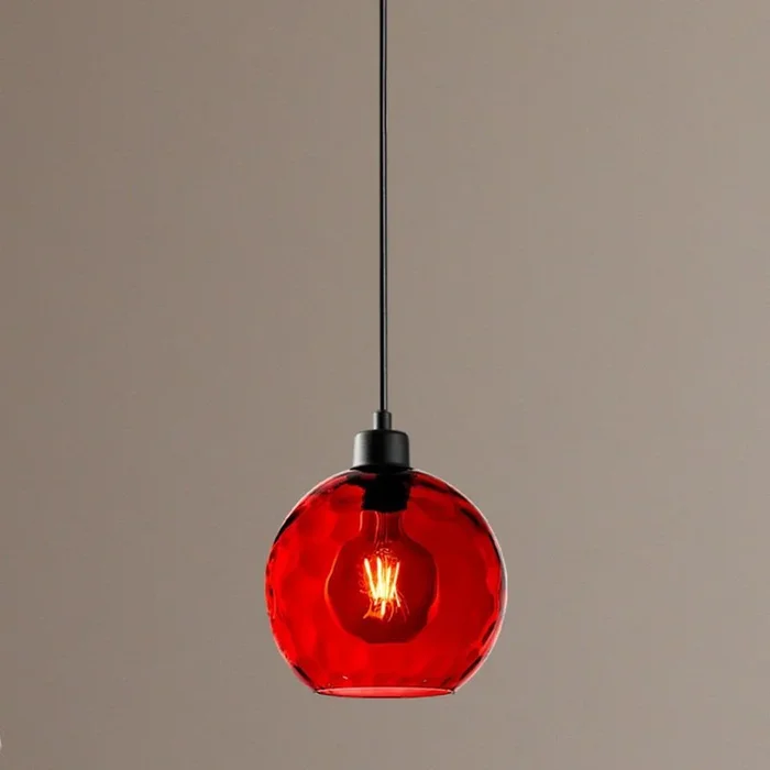 Lámpara colgante Benek, roja, cristal, Ø 20 cm, E27