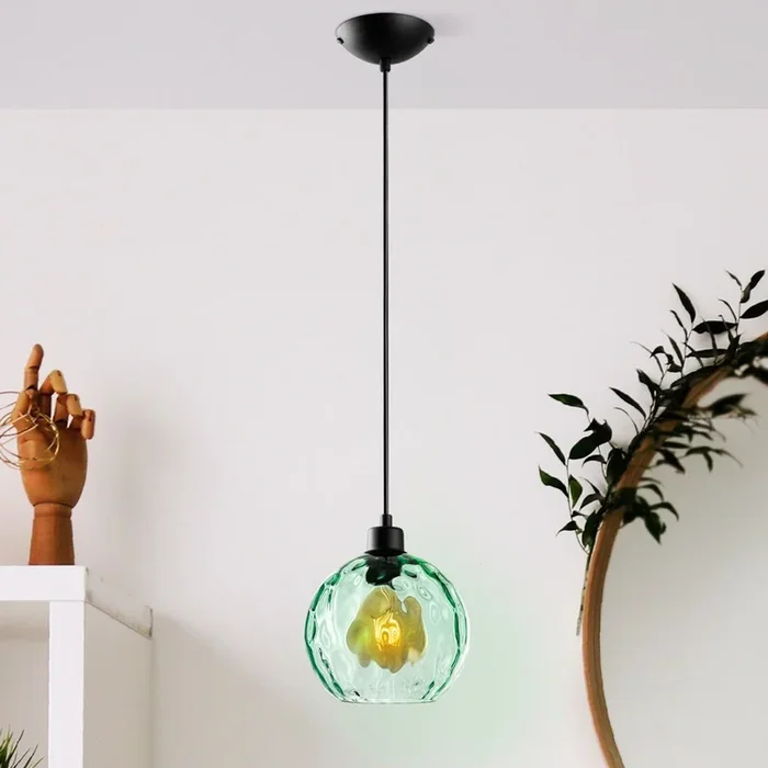 Lámpara colgante Benek, verde, cristal, Ø 20 cm, E27