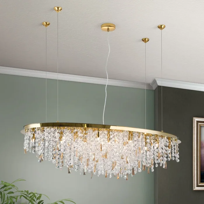 Lámpara colgante Crystalriver cortina cristal oro