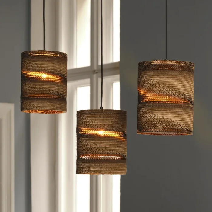 Lámpara colgante CYLINDER de OSRAM, 3 luces, marrón, Ø 20 cm, cartón ondulado