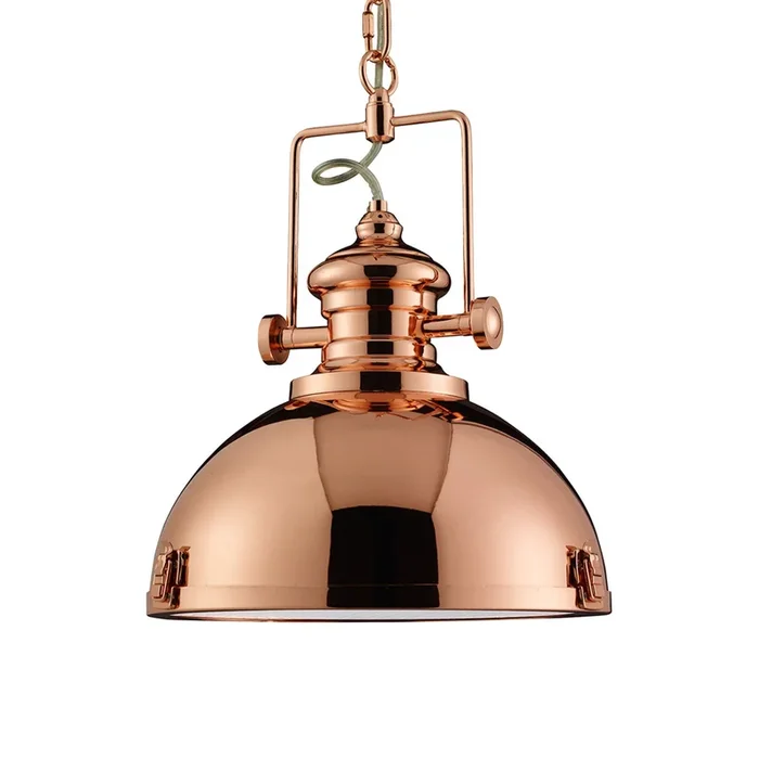 Lámpara colgante de metal, diseño industrial, color cobre