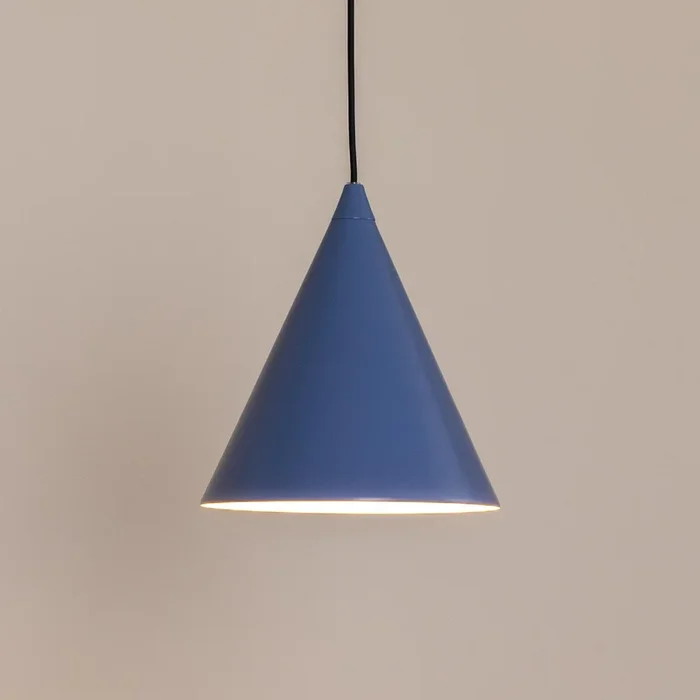 Lámpara colgante, forma, azul humo, metal, Ø 24 cm, cono, E27