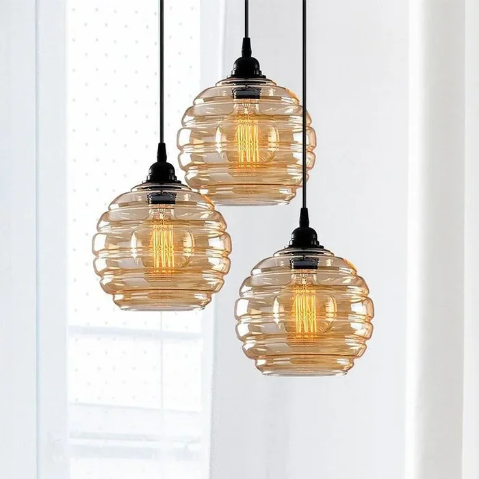 Lámpara colgante Gold 011, cristal transparente dorado, 3 luces redonda