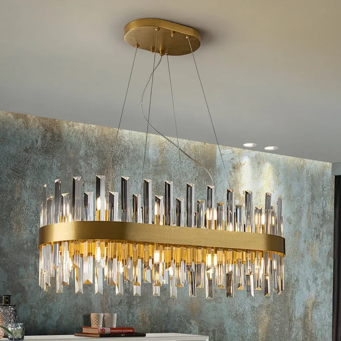 Lámpara colgante Grace, hierro, cristal, ovalada, 20 luces