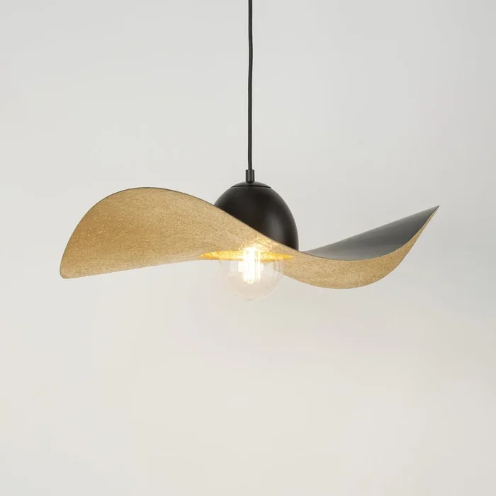 Lámpara colgante Jil, pantalla curvada, negro/dorado
