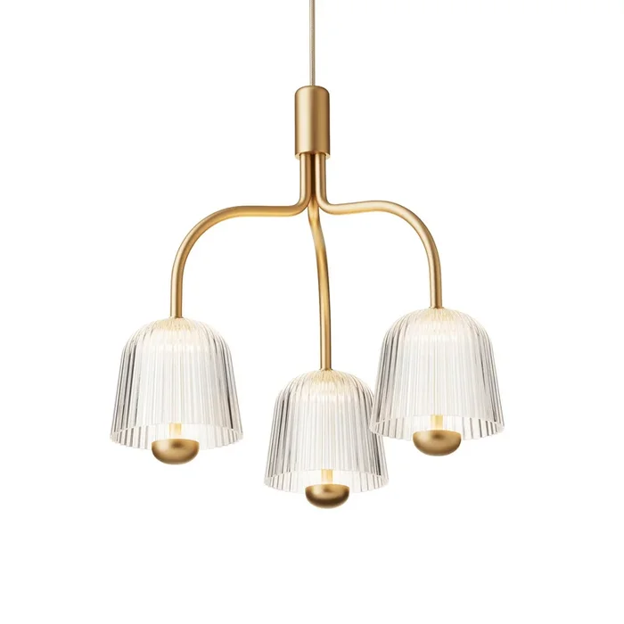 Lámpara colgante LED Nuura Asteea 3, Ø 40 cm, color latón/transparente