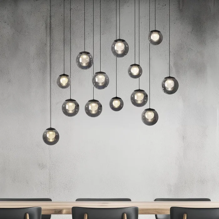 Lámpara colgante LED PURE Popup, gris/gris humo, 100 cm, 13 fl.