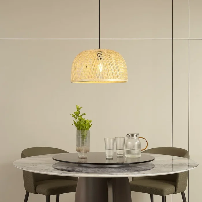 Lámpara colgante Lindby Dabila, bambú, Ø 45 cm, E27