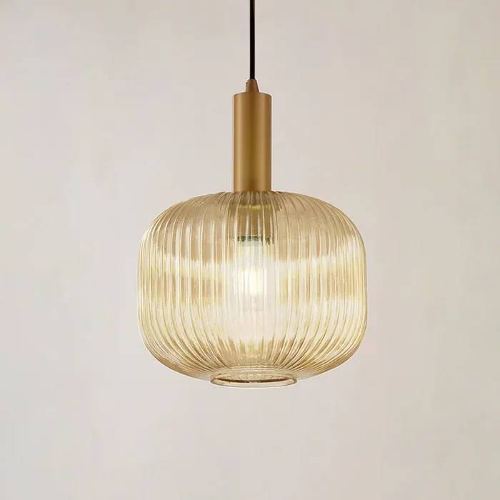 Lámpara colgante Lindby Doroteo, 25 cm, 1 luz, ámbar, cristal