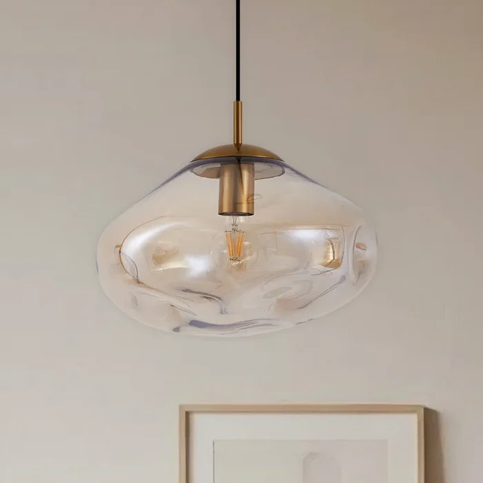 Lámpara colgante Lindby Lelia, ámbar, cristal, Ø 35 cm