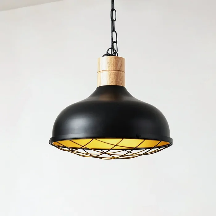 Lámpara colgante Lindby Olbi, negra, árbol de caucho, longitud 41,5 cm