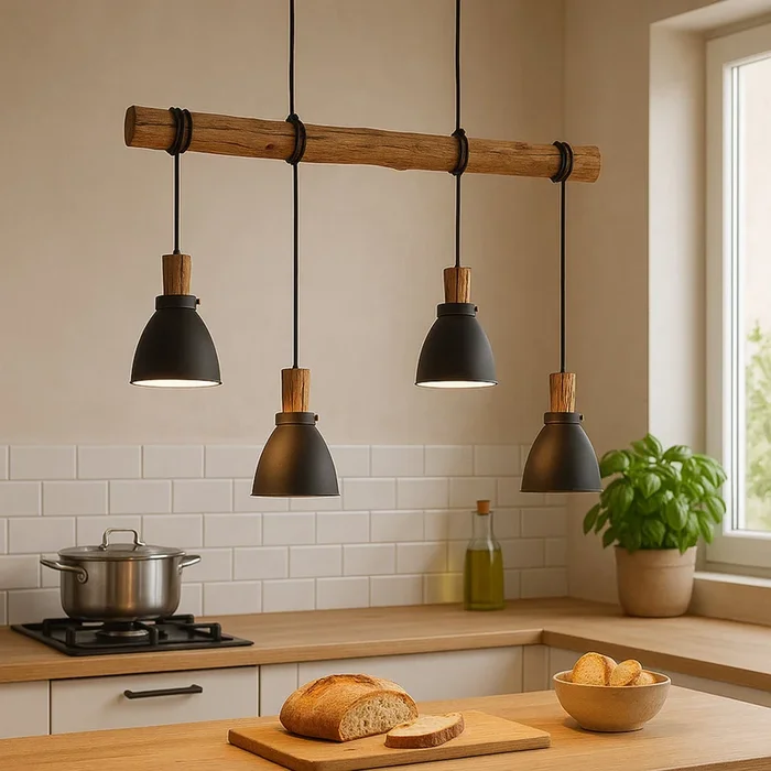 Lámpara colgante Lindby Trebale, E14, Ø 15 cm, 4 luces, madera