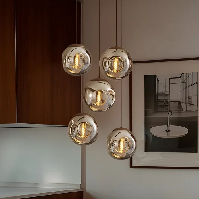 Lámpara colgante Lindby Valentina, cristal, gris ahumado, redonda, 5 luces.