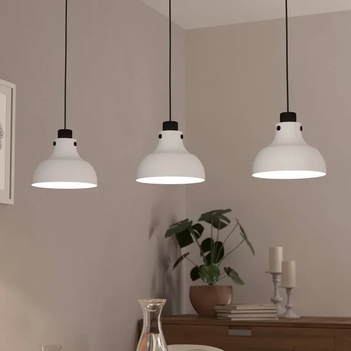 Lámpara colgante Matlock, longitud 90 cm, gris/negro, 3 luces.