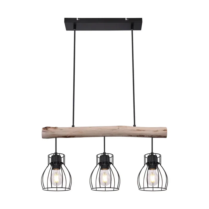 Lámpara colgante Mina, longitud 60 cm, negro/marrón, 3 luces.