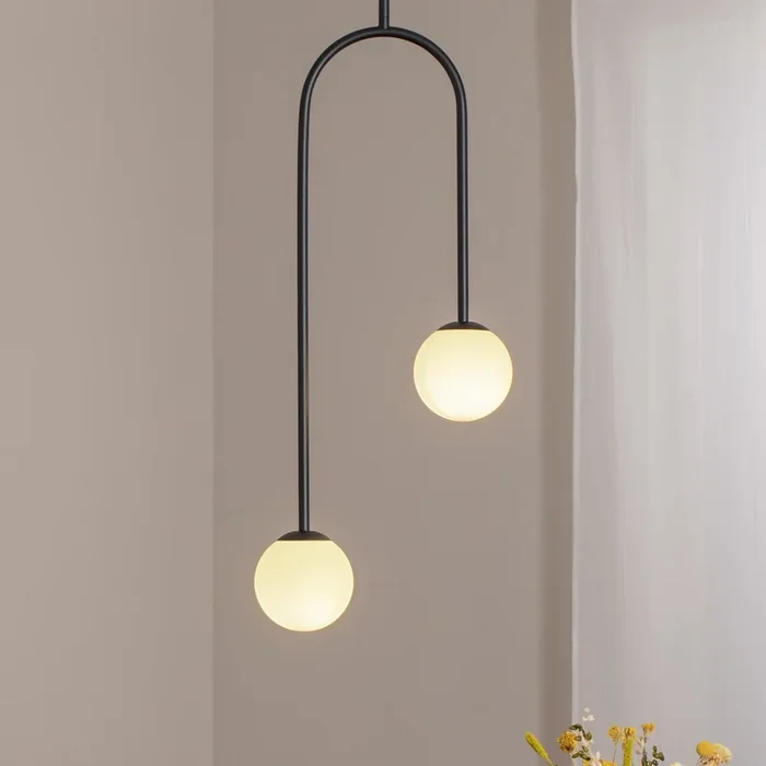 Lámpara colgante Nave, negro, metal, cristal, 2 luces