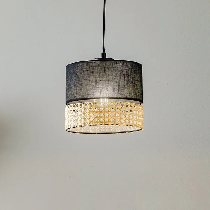 Lámpara colgante Paglia negro/ratán 1 luz 20 cm