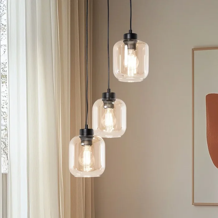 Lámpara colgante Sombra, ámbar, 3 luces, redonda